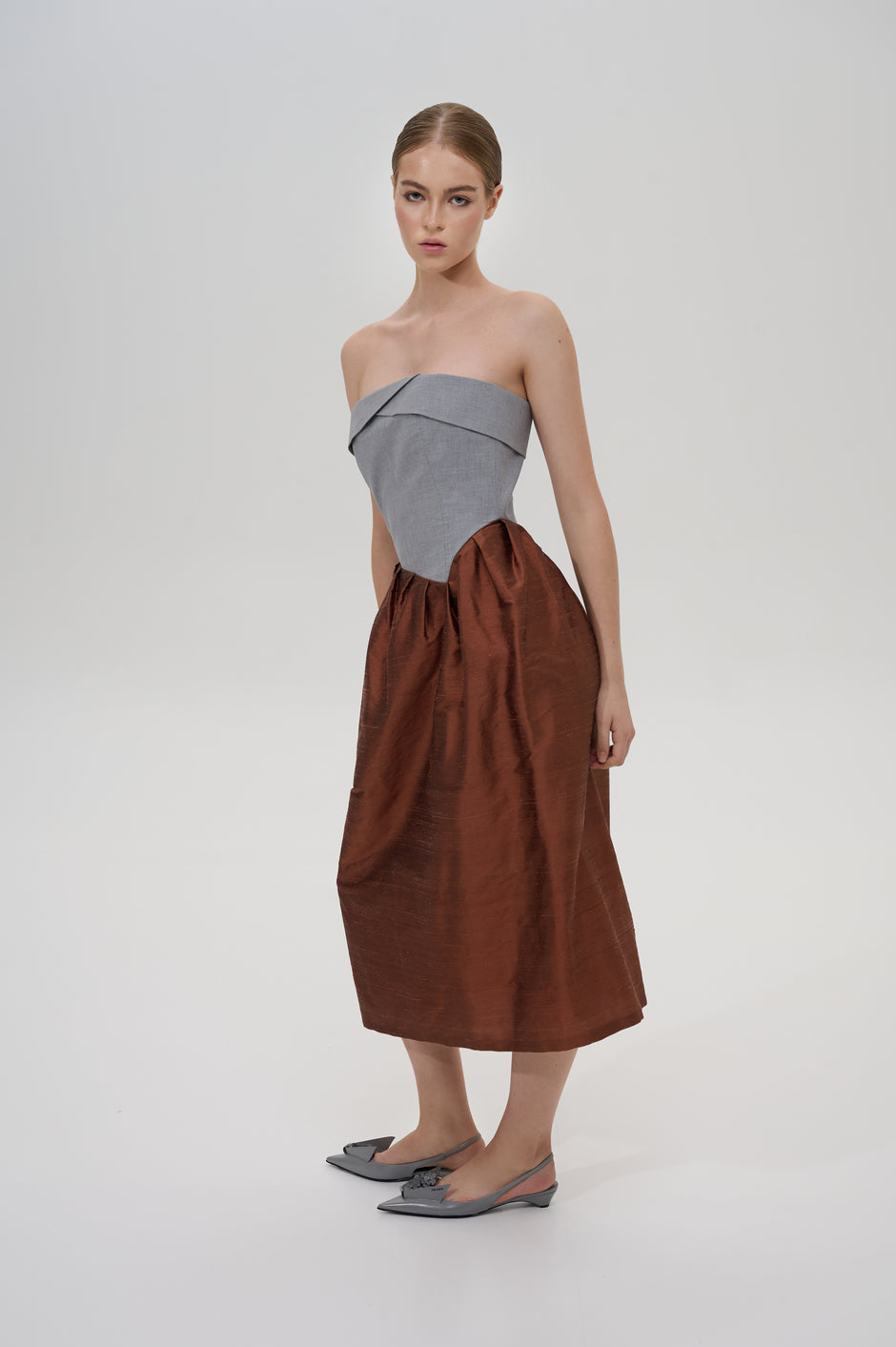 Pleated strapless midi dress Pleated strapless midi dress