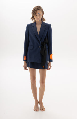 Wool blazer with silk bow