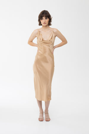 Draped neckline silk dress