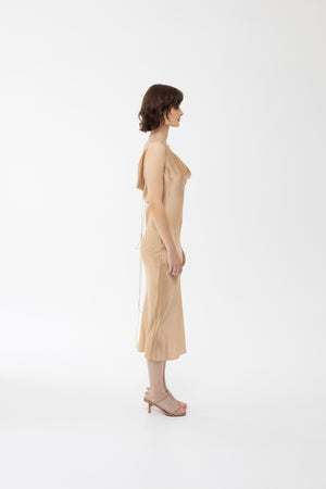 Draped neckline silk dress