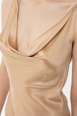 Draped neckline silk dress